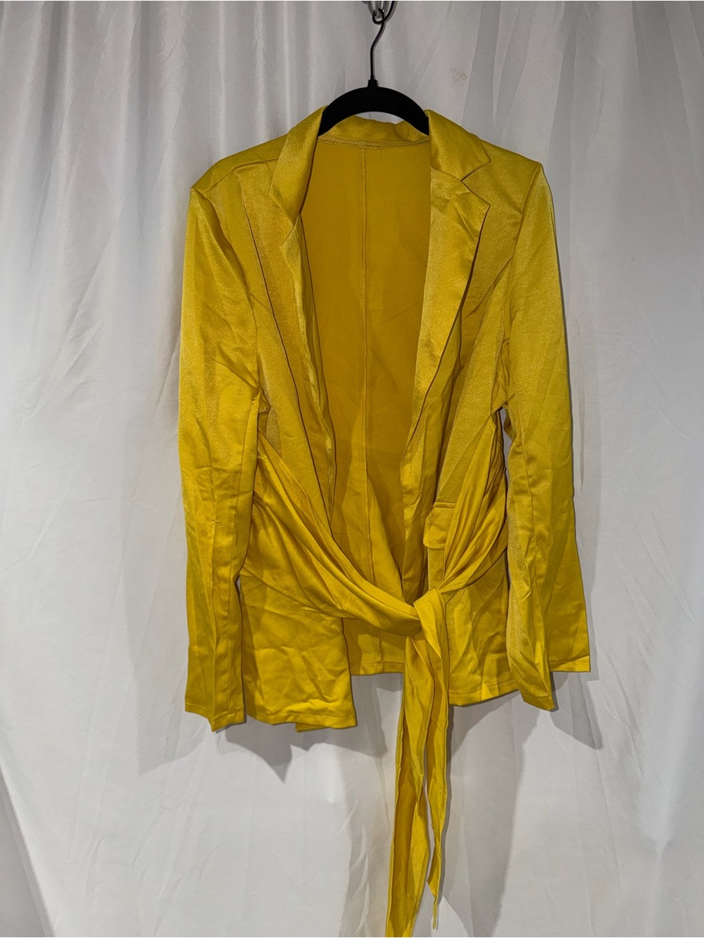 SHEIN Blazer Yellow Waist Tie Open Front Long Sleeve Blazer XL